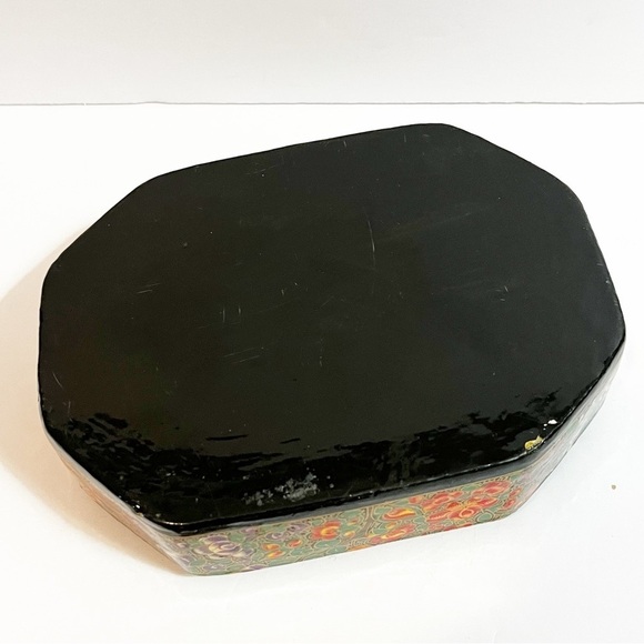 Handcrafted Lacquer Kashmir Paper Mache Trinket Box India Floral Velvet Lined - Picture 11 of 14